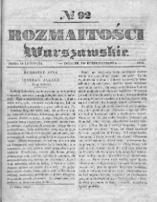 Rozmaitości Warszawskie : pismo dodatkowe do Gazety Korrespondenta Warszawskiego. 1835. Nr 92