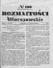 Rozmaitości Warszawskie : pismo dodatkowe do Gazety Korrespondenta Warszawskiego. 1835. Nr 100