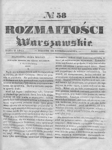 Rozmaitości Warszawskie : pismo dodatkowe do Gazety Korrespondenta Warszawskiego. 1836. Nr 58