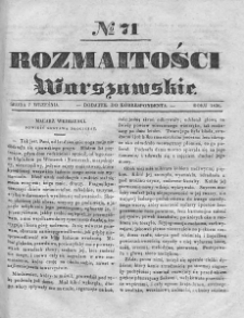 Rozmaitości Warszawskie : pismo dodatkowe do Gazety Korrespondenta Warszawskiego. 1836. Nr 71