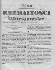 Rozmaitości Warszawskie : pismo dodatkowe do Gazety Korrespondenta Warszawskiego. 1836. Nr 98