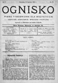 Ognisko : pismo miesięczne obrazkowe dla wszystkich. 1913, nr 17