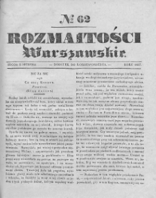 Rozmaitości Warszawskie : pismo dodatkowe do Gazety Korrespondenta Warszawskiego. 1837. Nr 62