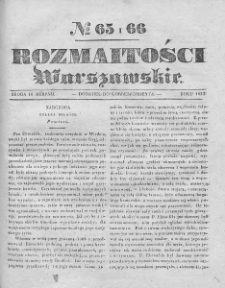 Rozmaitości Warszawskie : pismo dodatkowe do Gazety Korrespondenta Warszawskiego. 1837. Nr 65-66