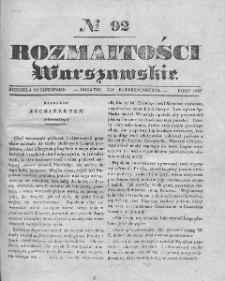 Rozmaitości Warszawskie : pismo dodatkowe do Gazety Korrespondenta Warszawskiego. 1837. Nr 92