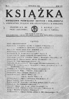 Książka : miesięcznik poświęcony krytyce i bibliografji. 1922. Nr 1