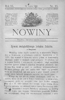 Nowiny. Czasopismo ludowe ku nauce i rozrywce dla starszych i dzieci. 1884. Nr 15
