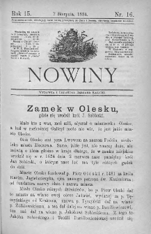Nowiny. Czasopismo ludowe ku nauce i rozrywce dla starszych i dzieci. 1884. Nr 16