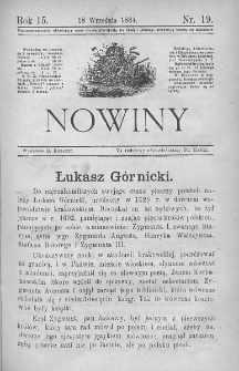 Nowiny. Czasopismo ludowe ku nauce i rozrywce dla starszych i dzieci. 1884. Nr 19