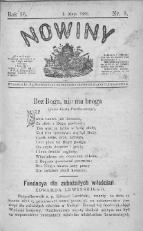 Nowiny. Czasopismo ludowe ku nauce i rozrywce dla starszych i dzieci. 1885. Nr 9