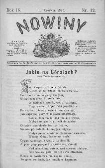 Nowiny. Czasopismo ludowe ku nauce i rozrywce dla starszych i dzieci. 1885. Nr 12