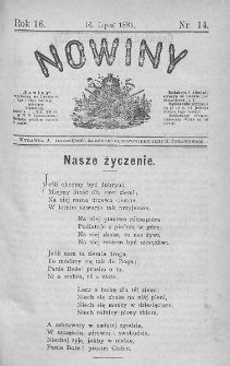 Nowiny. Czasopismo ludowe ku nauce i rozrywce dla starszych i dzieci. 1885. Nr 14