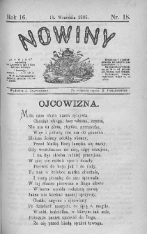 Nowiny. Czasopismo ludowe ku nauce i rozrywce dla starszych i dzieci. 1885. Nr 18