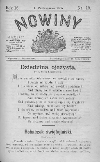Nowiny. Czasopismo ludowe ku nauce i rozrywce dla starszych i dzieci. 1885. Nr 19