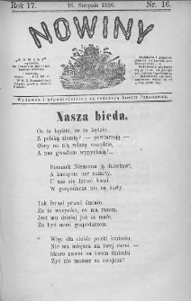 Nowiny. Czasopismo ludowe ku nauce i rozrywce dla starszych i dzieci. 1886. Nr 16
