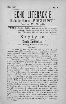 Echo Literackie. Dodatek tygodniowy do Dziennika Polskiego. 1897. Nr 3