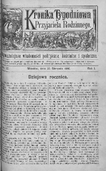 Kronika Tygodniowa do Przyjaciela Rodzinnego : najważniejsze wiadomości polityczne, kościelne i społeczne. 1895, nr 35