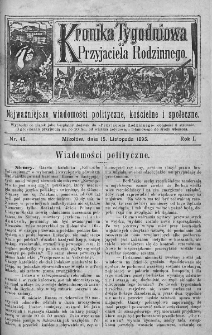 Kronika Tygodniowa do Przyjaciela Rodzinnego : najważniejsze wiadomości polityczne, kościelne i społeczne. 1895, nr 46