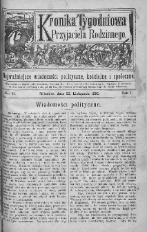 Kronika Tygodniowa do Przyjaciela Rodzinnego : najważniejsze wiadomości polityczne, kościelne i społeczne. 1895, nr 47