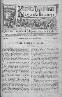 Kronika Tygodniowa do Przyjaciela Rodzinnego : najważniejsze wiadomości polityczne, kościelne i społeczne. 1895, nr 49