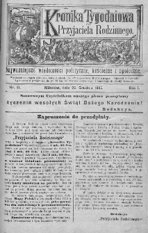Kronika Tygodniowa do Przyjaciela Rodzinnego : najważniejsze wiadomości polityczne, kościelne i społeczne. 1895, nr 51
