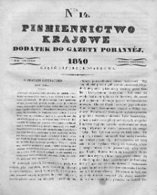Piśmiennictwo Krajowe : dodatek do Gazety Porannej. 1840. Nr 14