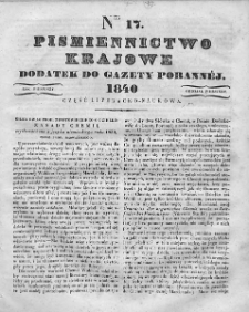 Piśmiennictwo Krajowe : dodatek do Gazety Porannej. 1840. T.1. Nr 17