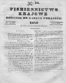 Piśmiennictwo Krajowe : dodatek do Gazety Porannej. 1840. T.2. Nr 10