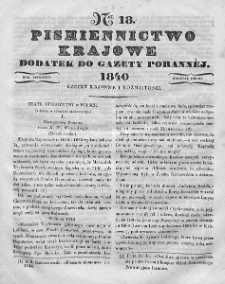 Piśmiennictwo Krajowe : dodatek do Gazety Porannej. 1840. T.2. Nr 18