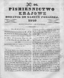 Piśmiennictwo Krajowe : dodatek do Gazety Porannej. 1840. T.2. Nr 26