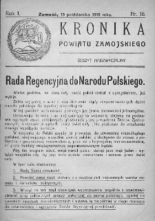 Kronika Powiatu Zamojskiego. 1918, nr 18