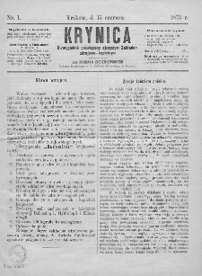 Krynica : tygodnik poświęcony ojczystym zakładom zdrojowo-kąpielowym. 1873, nr 1