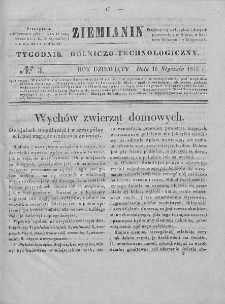 Ziemianin : tygodnik rolniczo-technologiczny : obejmujący: gospodarstwo wiejskie i domowe, wychów zwierząt, rolnictwo, technikę, leśnictwo, ogrodnictwo, literaturę rolniczą, doniesienia krajowe, prywatne i handlowe, tudzież różne przedmioty. T. IX. 1843, nr 3