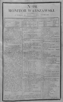 Monitor Warszawski 1826, nr 92