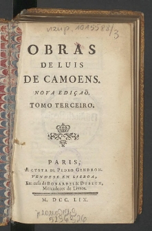 Obras De Luis De Camoens. Tomo Terceiro.
