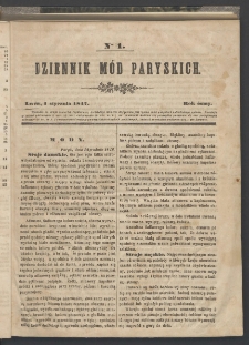 Dziennik Mód Paryskich. T.8. 1847. Nr 1