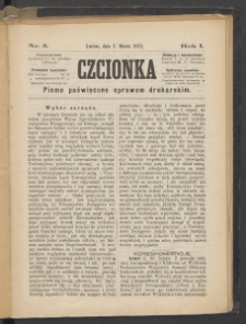 Czcionka : pismo poświęcone sprawom drukarskim. T. I. 1872, nr 5