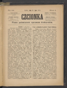 Czcionka : pismo poświęcone sprawom drukarskim. T. I. 1872, nr 14