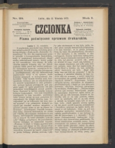 Czcionka : pismo poświęcone sprawom drukarskim. T. I. 1872, nr 23
