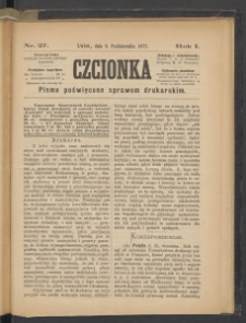Czcionka : pismo poświęcone sprawom drukarskim. T. I. 1872, nr 27
