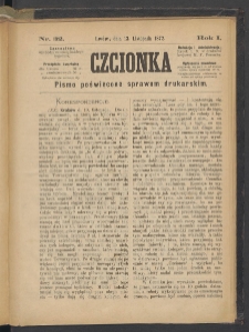 Czcionka : pismo poświęcone sprawom drukarskim. T. I. 1872, nr 32