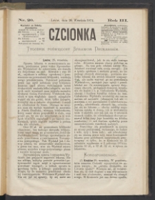 Czcionka : pismo poświęcone sprawom drukarskim. T. III. 1874, nr 20