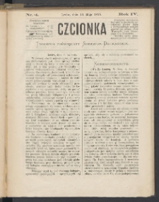 Czcionka : pismo poświęcone sprawom drukarskim. T. IV. 1875, nr 4