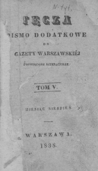 Tęcza : pismo dodatkowe do Gazety Warszawskiej poświęcone literaturze. 1838. T.5. Sierpień
