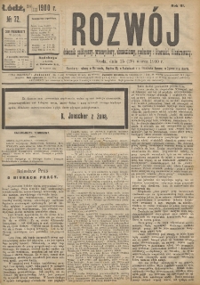 Rozwój : dziennik polityczny, przemysłowy, ekonomiczny, społeczny i literacki, illustrowany. 1900. R. 3. Nr 72