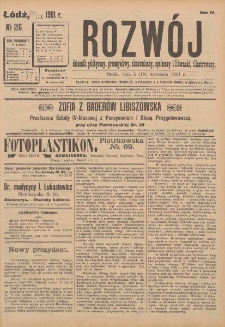 Rozwój : dziennik polityczny, przemysłowy, ekonomiczny, społeczny i literacki, illustrowany. 1901. R. 4. Nr 216