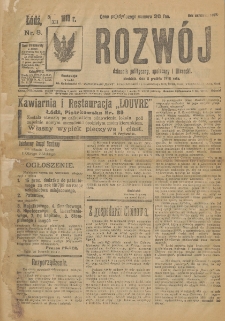 Rozwój : dziennik polityczny, przemysłowy, ekonomiczny, społeczny i literacki, illustrowany. 1918. Nr 8