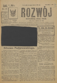 Rozwój : dziennik polityczny, przemysłowy, ekonomiczny, społeczny i literacki, illustrowany. 1919. Nr 17