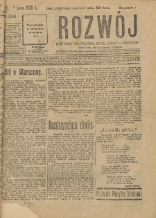 Rozwój : dziennik polityczny, przemysłowy, ekonomiczny, społeczny i literacki, illustrowany. 1920. Nr 214