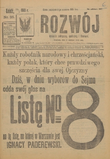 Rozwój : dziennik polityczny, przemysłowy, ekonomiczny, społeczny i literacki, illustrowany. 1919. Nr 25